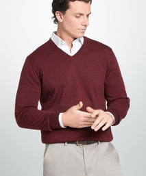 Burgundy Merino Wool V-Neck Sweater