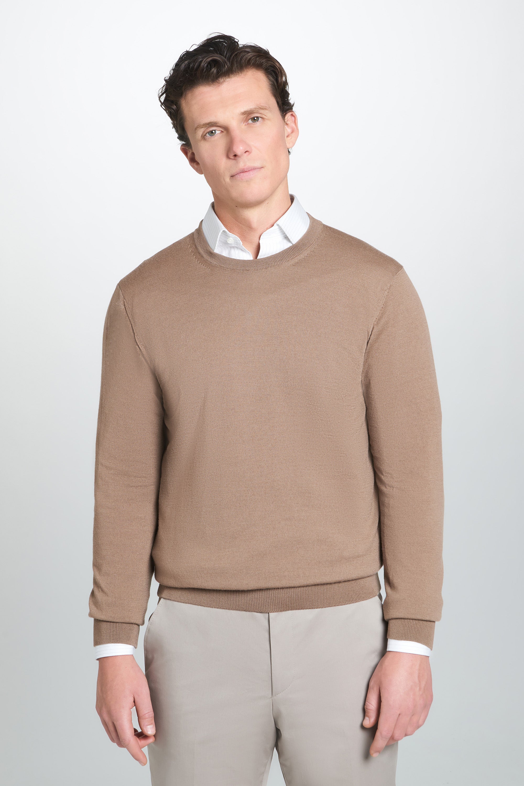 Camel Merino Wool Crew Neck Sweater