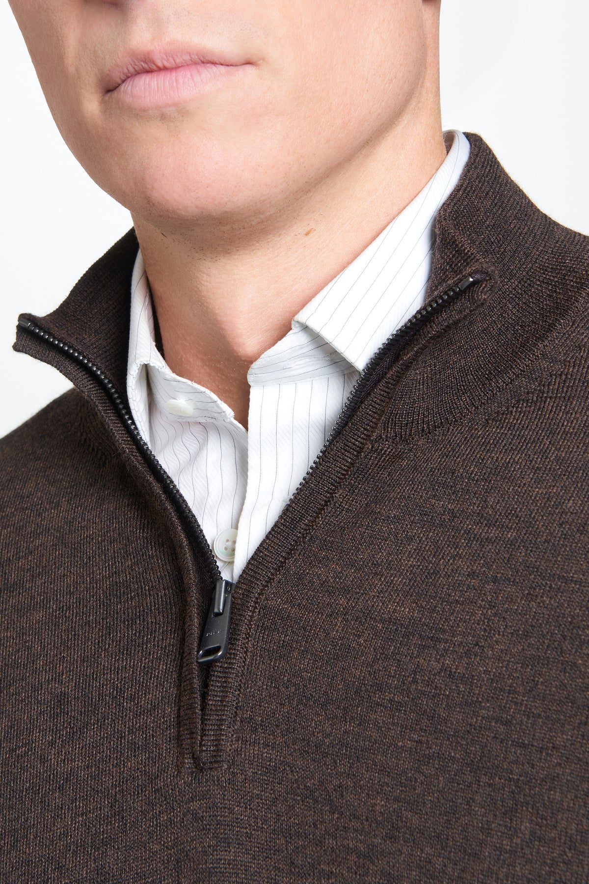 Chocolate Merino Wool Zip Neck Sweater