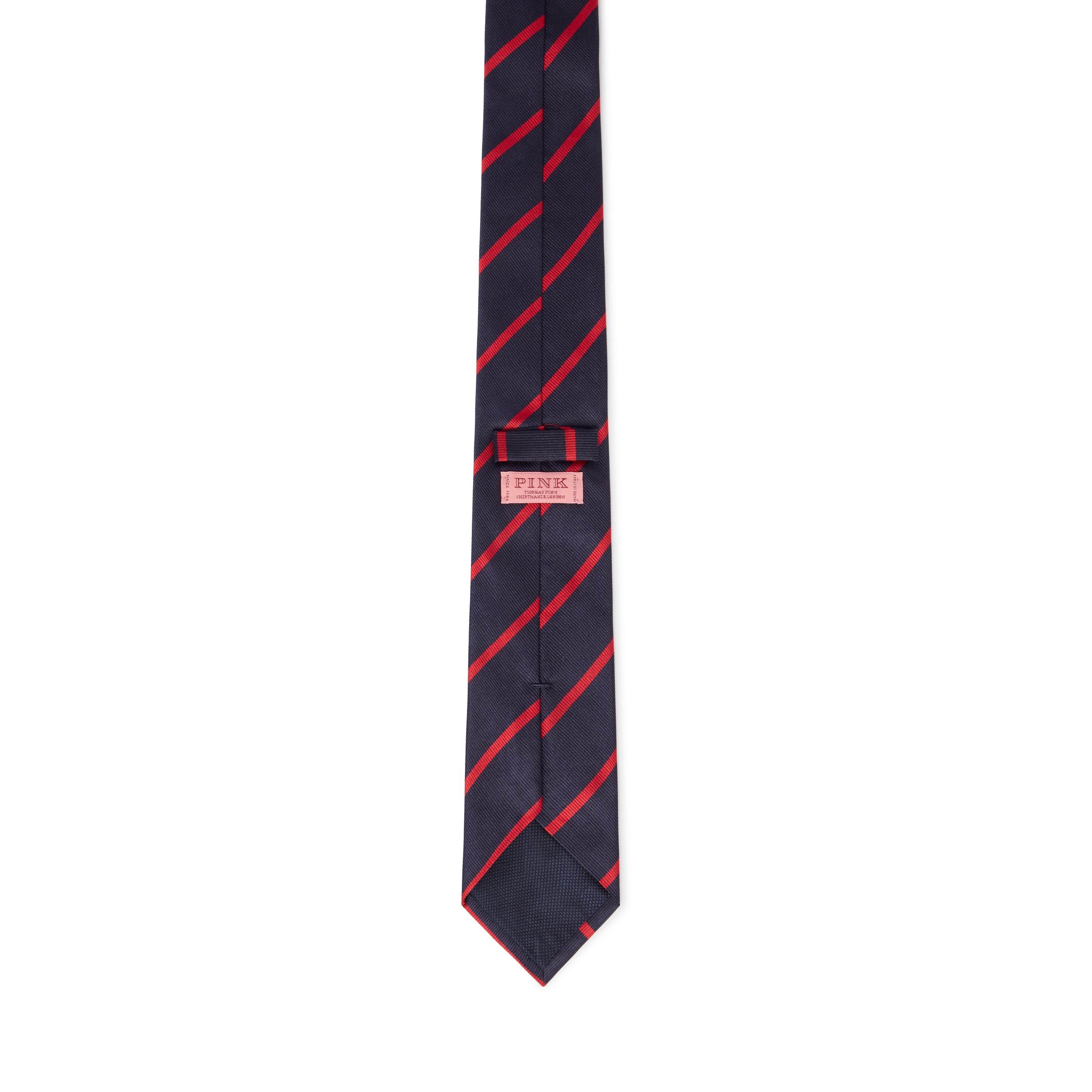 Navy Blue & Red Single Stripe Silk Woven Tie