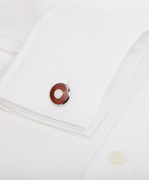 Red Silver Finish Enamel Target Cufflinks