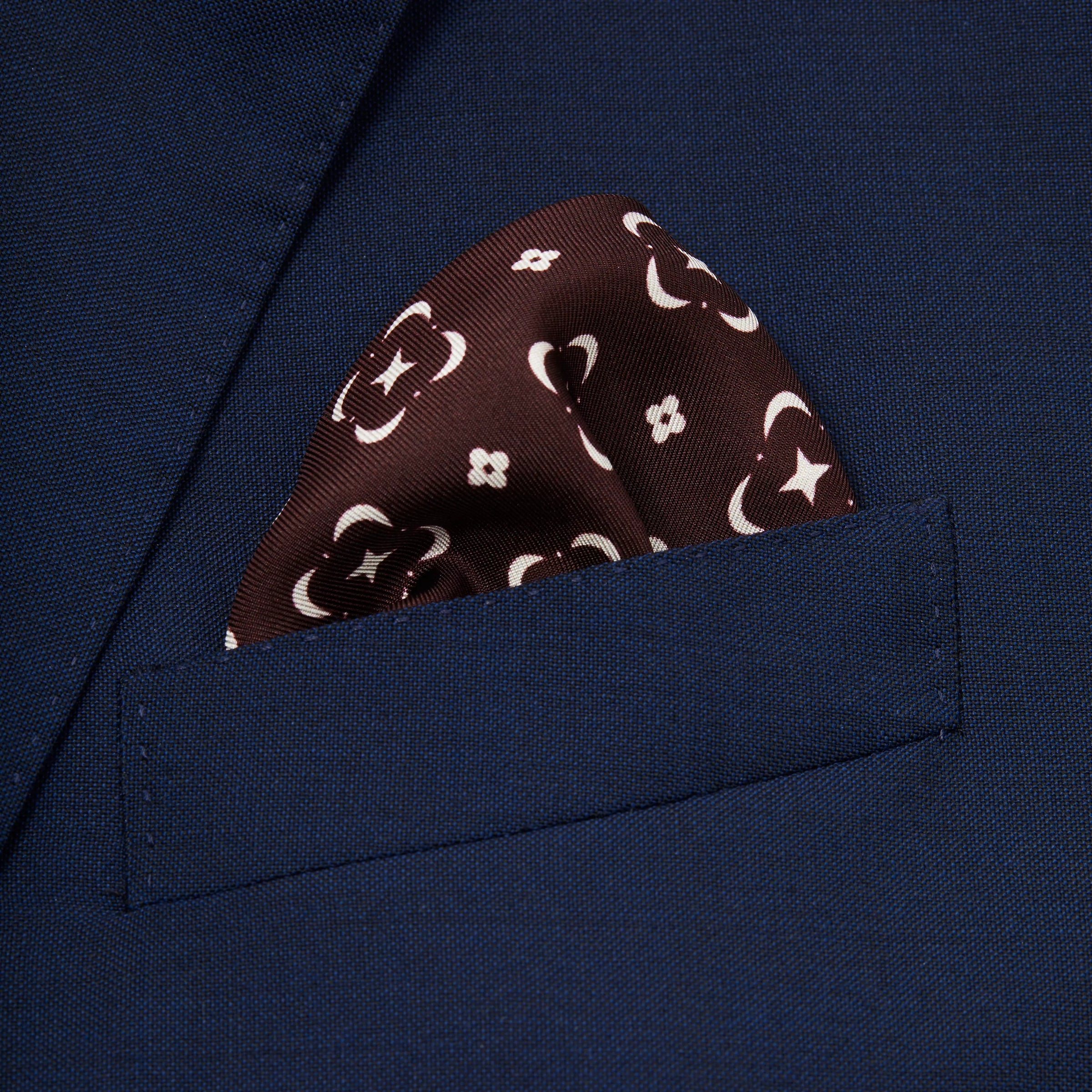Burgundy Red & Neutral Flower Monogram Printed Silk Pocket Square