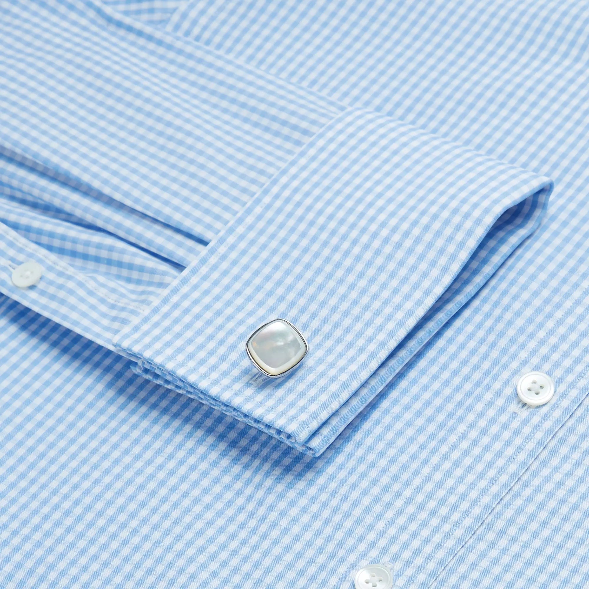 Pale Blue & White Tailored Fit Double Cuff Core Poplin Gingham Formal Shirt