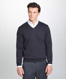 Grey Merino Wool V-Neck Sweater