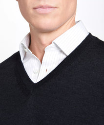 Grey Merino Wool V-Neck Sweater