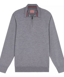 Pale Grey Merino Wool Zip Neck Sweater