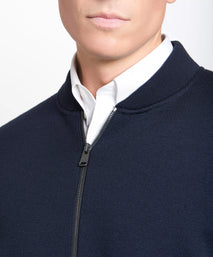 Navy Blue Knitted Merino Wool Zipped Bomber