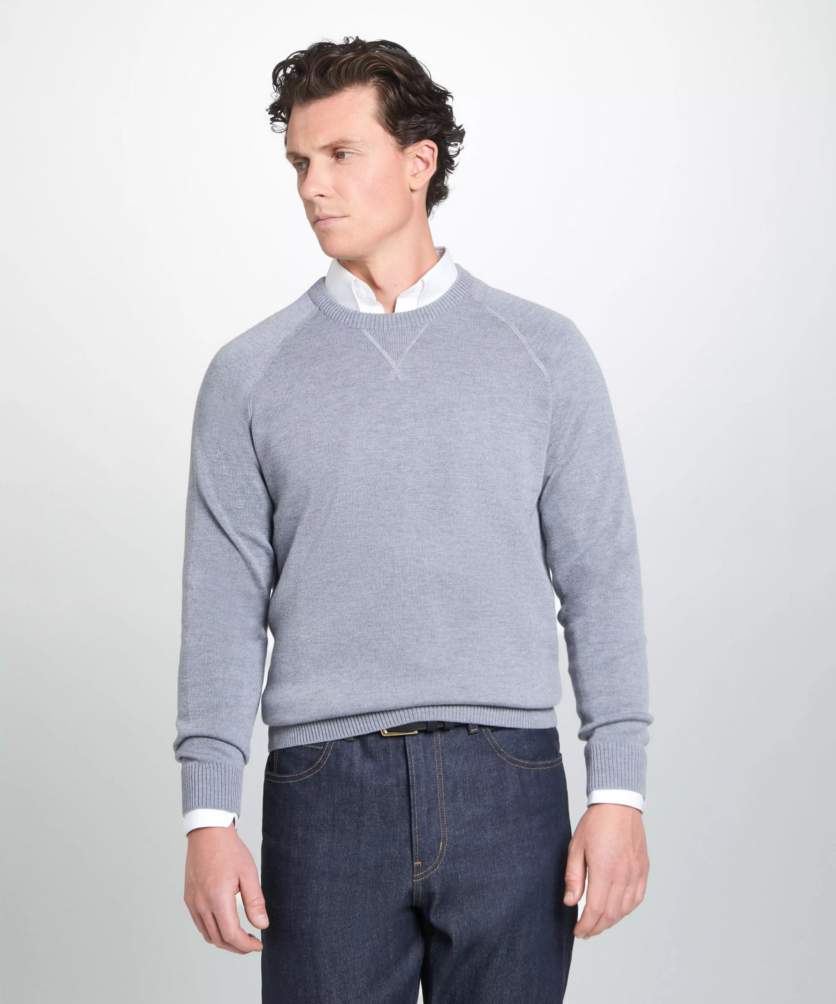 Pale Grey Knitted Crew Neck Sweatshirt