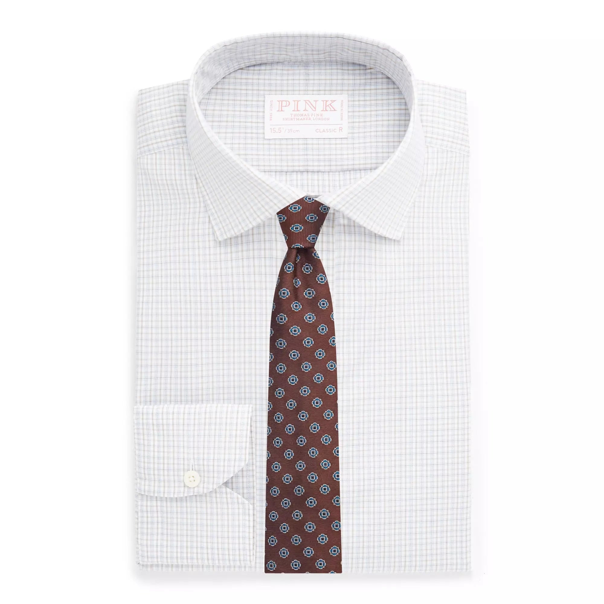 Beige & White Classic Fit Shadow Casual Check Formal Shirt