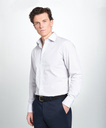 Pale Grey & White Tailored Fit Tram Stripe Formal Shirt