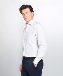Pale Grey & White Tailored Fit Tram Stripe Formal Shirt