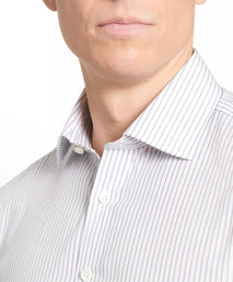 Pale Grey & White Tailored Fit Tram Stripe Formal Shirt