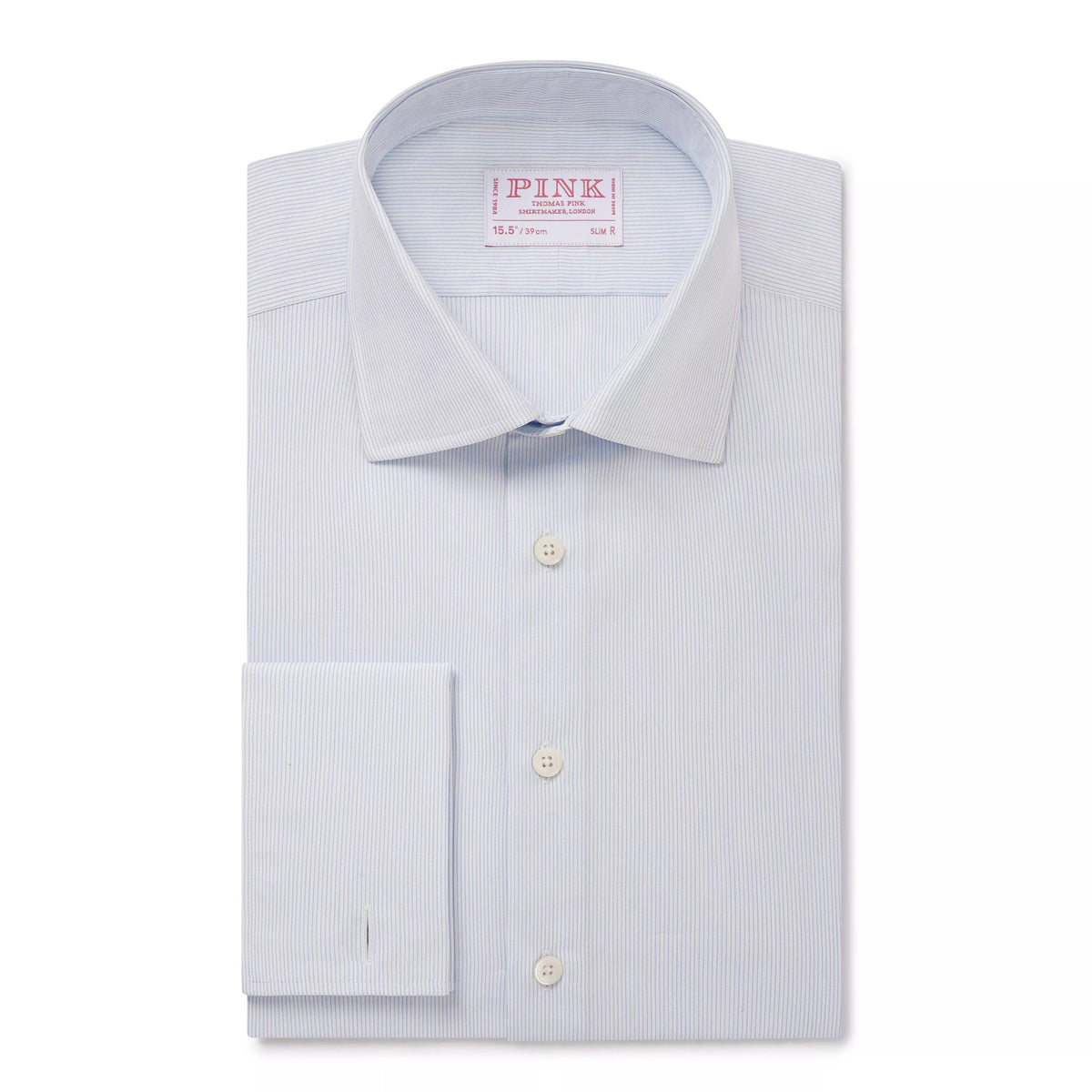 Pale Blue & White Slim Fit Double Cuff Pin Stripe Formal Shirt