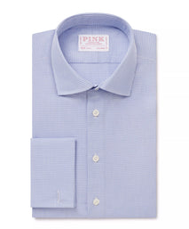 Blue & White Tailored Fit Formal Double Cuff Mini Check Shirt