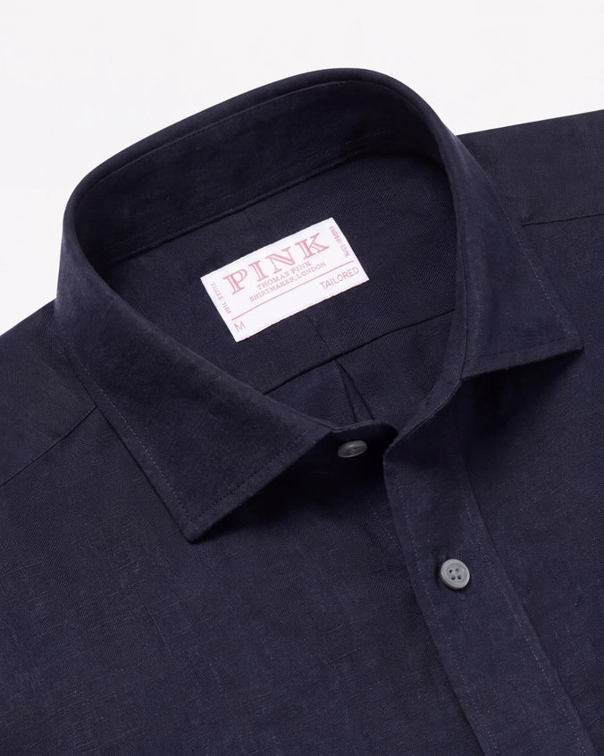 Navy Tailored Fit Essential Linen Smart Casual Shirt