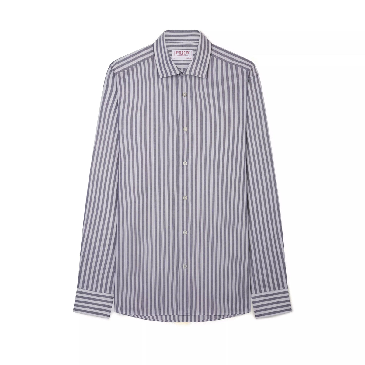 Navy Blue & White Tailored Fit Smart Casual Striped Oxford Shirt